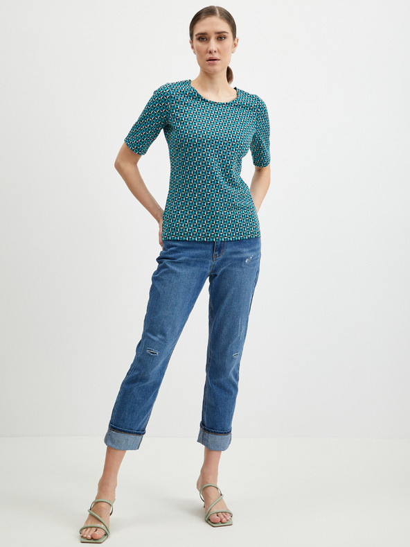 Orsay Petrol gemustertes Damen T-Shirt ORSAY