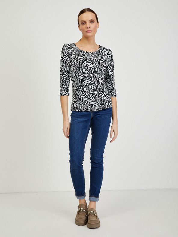 Orsay Weißes und schwarzes gemustertes Damen-T-Shirt ORSAY