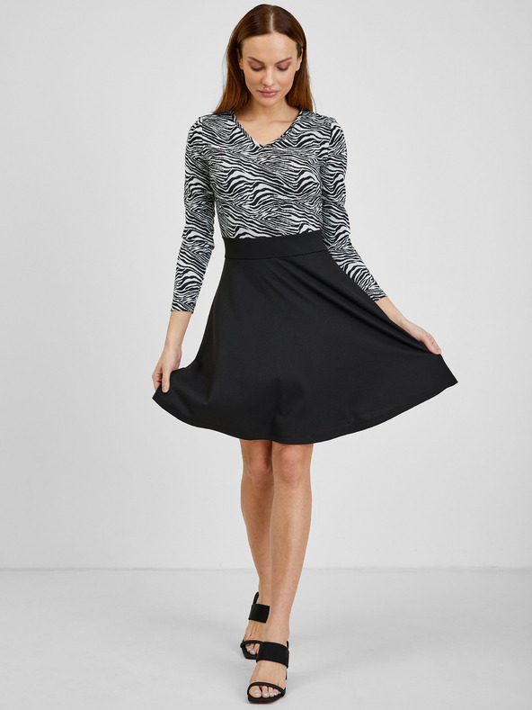 Orsay Weißes und schwarzes gemustertes Damenkleid ORSAY