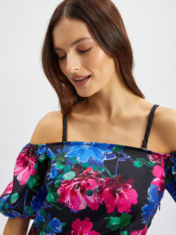 Orsay Rosa und schwarzes Damen-Blumenkleid ORSAY