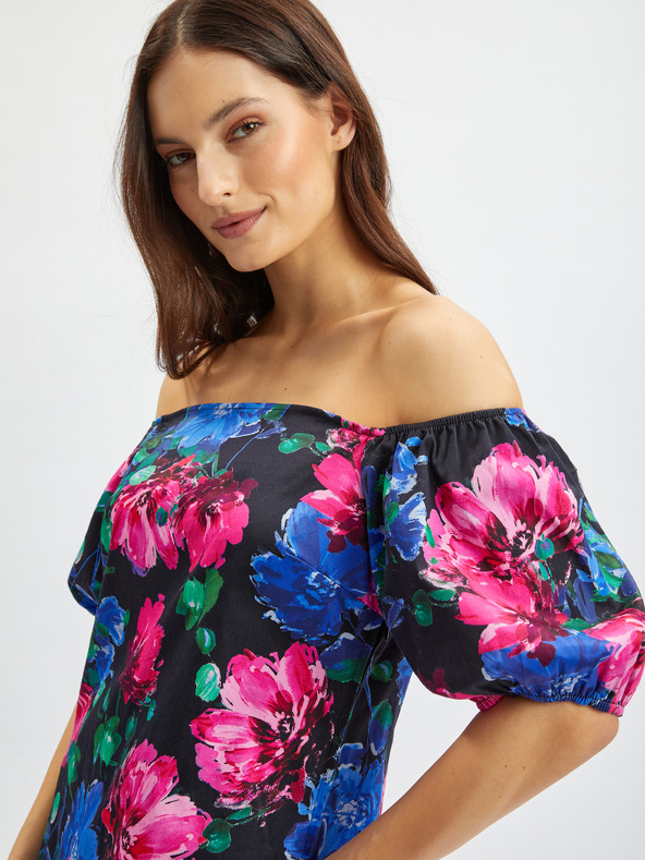 Orsay Rosa und schwarzes Damen-Blumenkleid ORSAY