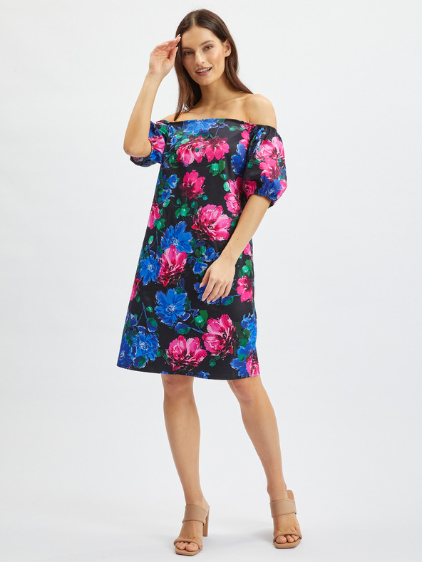 Orsay Rosa und schwarzes Damen-Blumenkleid ORSAY