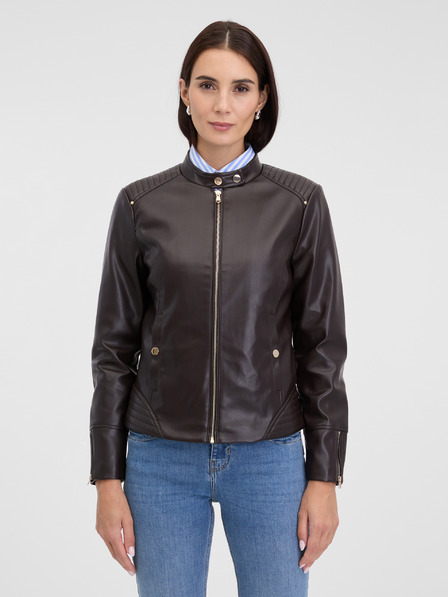 Orsay Dunkelbraune Damen-Lederjacke ORSAY