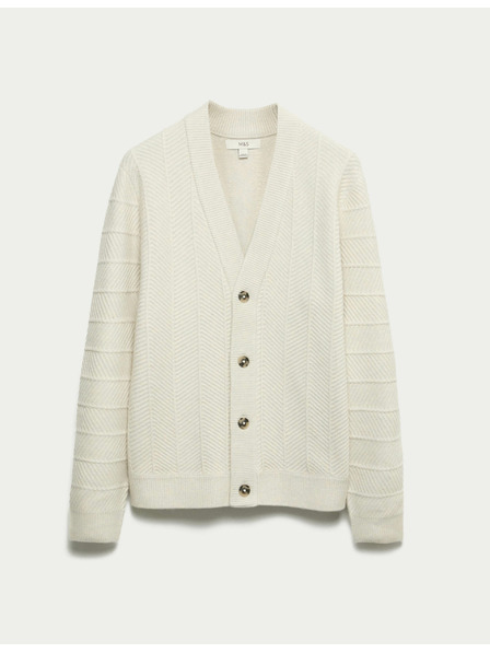 Marks & Spencer Strickjacke mit Zickzackmuster, V-Ausschnitt und Wolle von Marks & Spencer creme