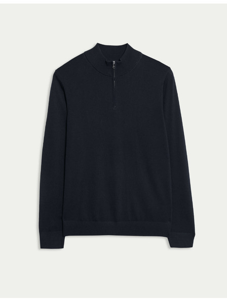Marks & Spencer Pullover mit kurzem Reißverschluss aus reiner, extra feiner Merinowolle von Marks & Spencer marineblau