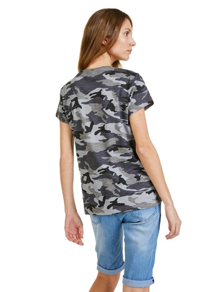 Sam 73 Dunkelgraues gemustertes Damen-T-Shirt SAM 73 Nora