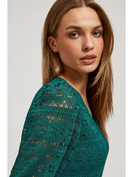Moodo Smaragdgrüne Spitzenbluse mit Puffärmeln von Moodo