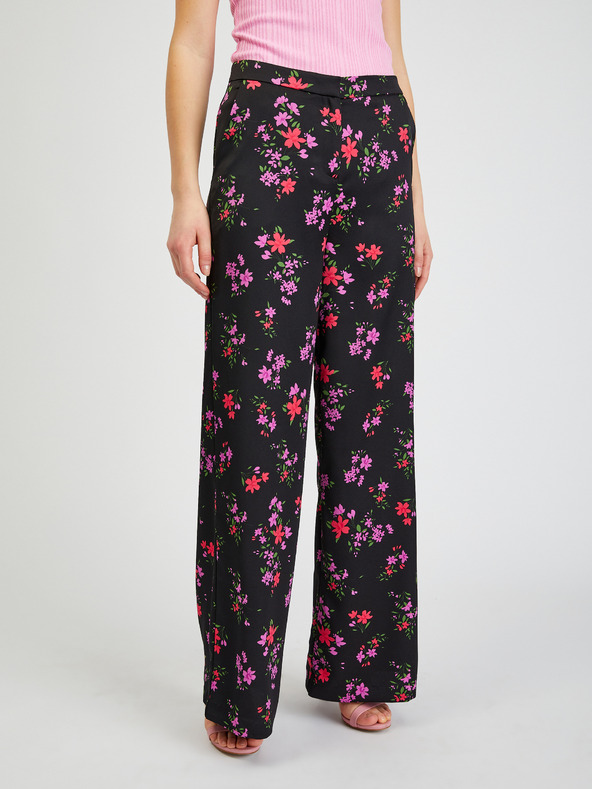 Orsay Schwarze Damenhose mit weitem Bein und Blumenmuster ORSAY