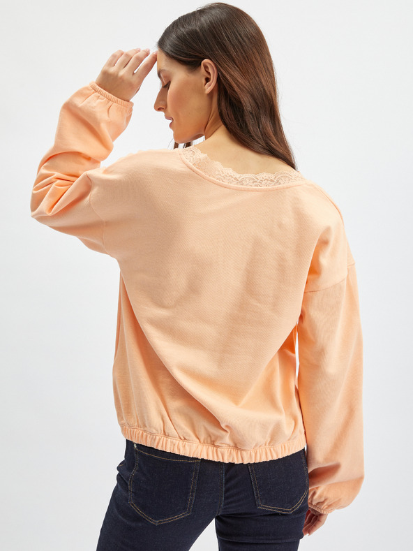 Orsay Apricotfarbenes Damen-Sweatshirt mit Spitze ORSAY