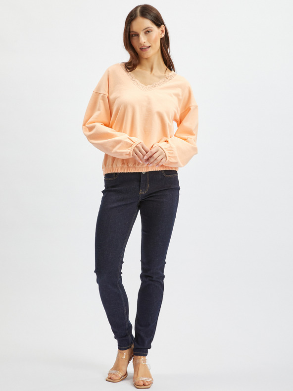 Orsay Apricotfarbenes Damen-Sweatshirt mit Spitze ORSAY