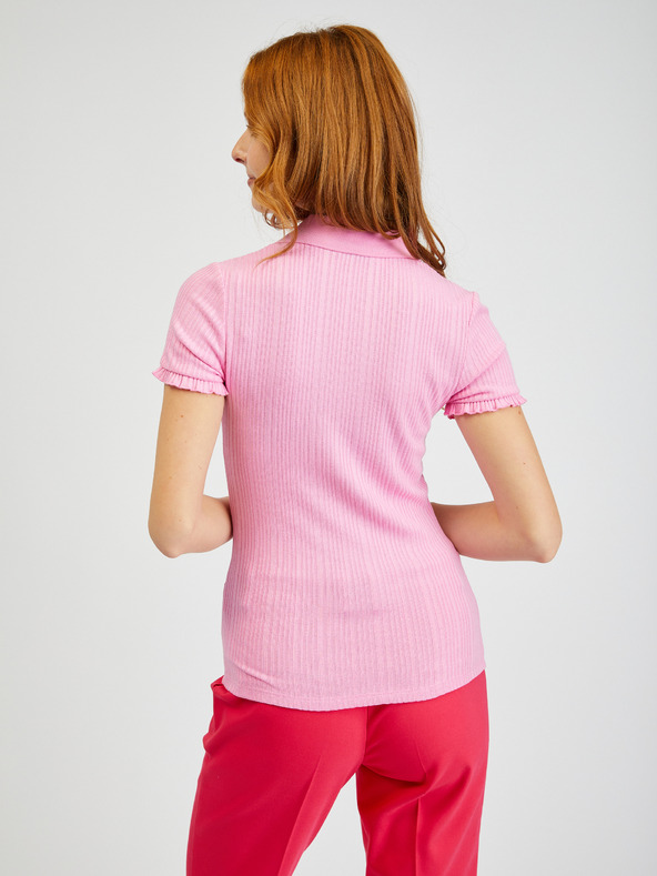 Orsay Rosa geripptes Damen-Poloshirt ORSAY