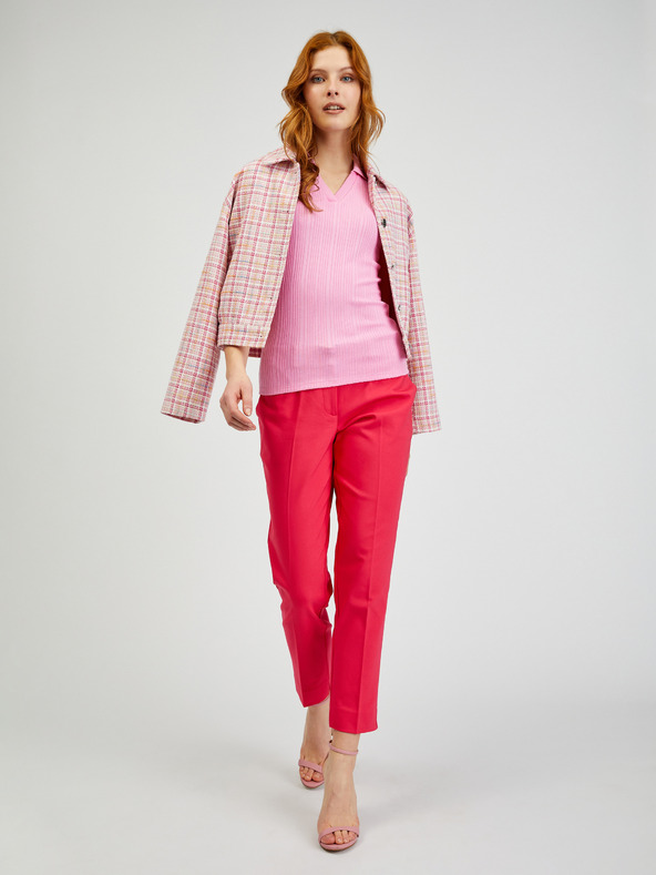 Orsay Rosa geripptes Damen-Poloshirt ORSAY