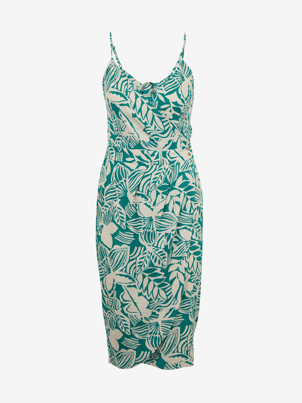 Orsay Cremefarbene gemusterte Damen-Leinenmidikleid ORSAY