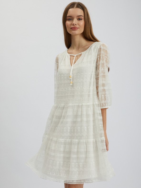 Orsay Weißes Damenkleid mit Spitze ORSAY