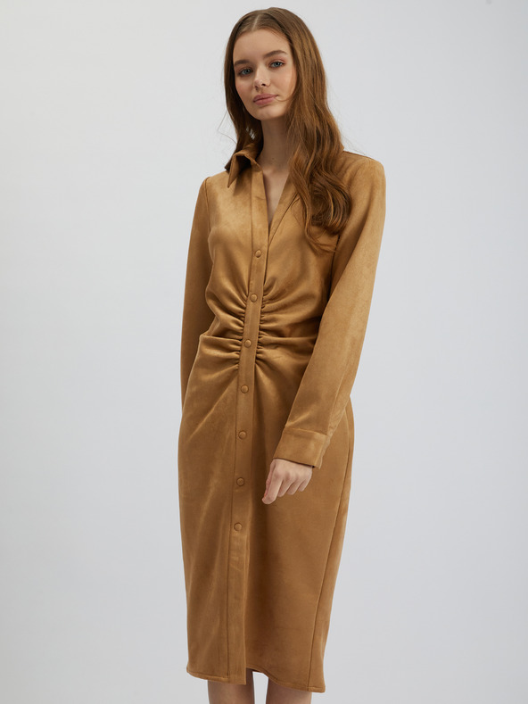 Orsay Braunes Etuikleid für Damen Wildleder ORSAY