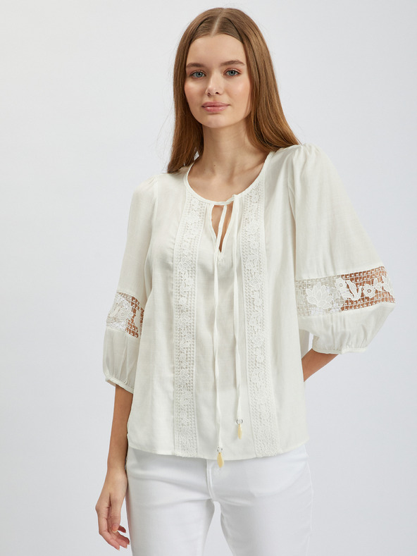 Orsay Weiße Damenbluse mit Spitze ORSAY