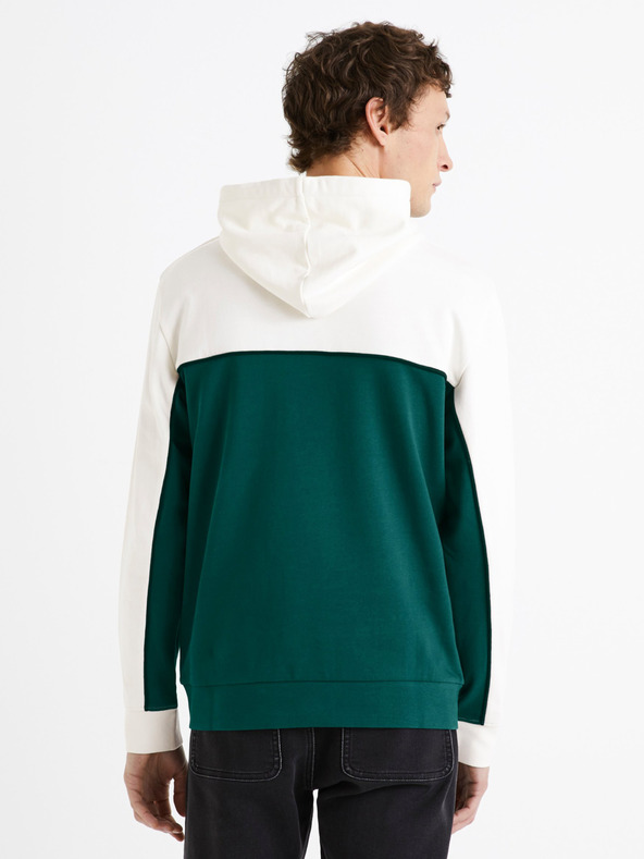 Celio Grün-weißer Herren-Kapuzenpullover aus Baumwolle Celio Debiding