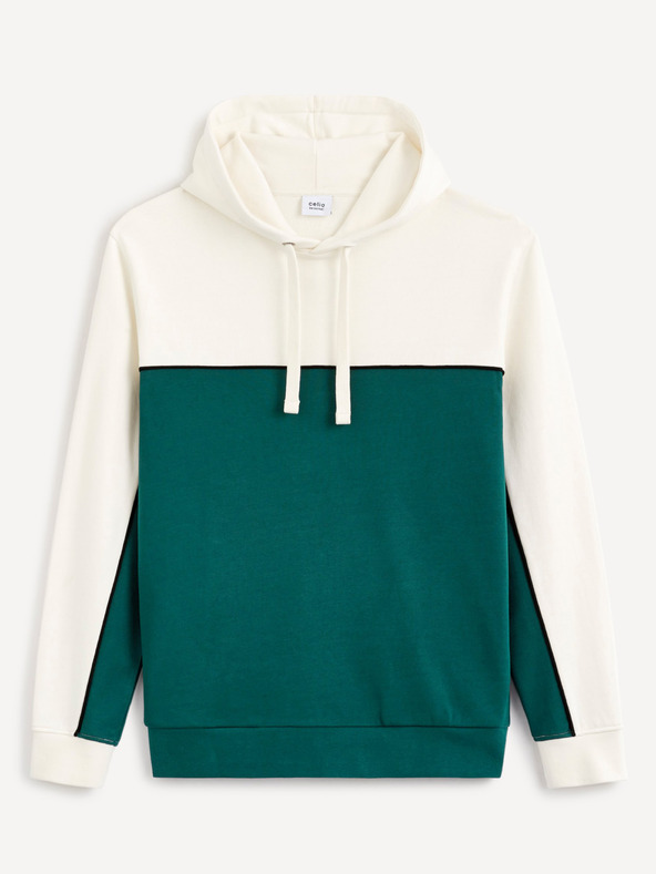 Celio Grün-weißer Herren-Kapuzenpullover aus Baumwolle Celio Debiding