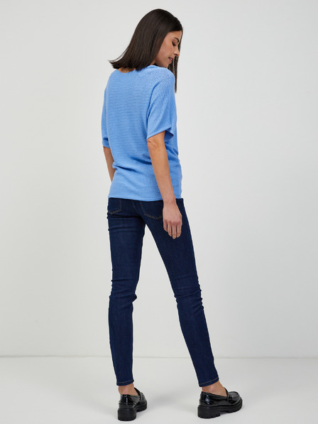Orsay Blauer leichter gemusterter Pullover mit kurzen Ärmeln ORSAY