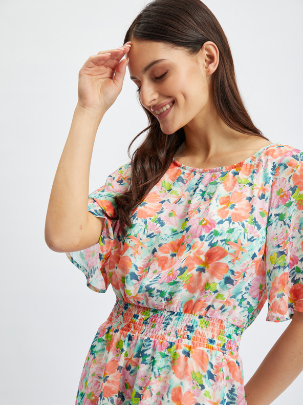 Orsay Rotes und cremefarbenes geblümtes Damenkleid ORSAY