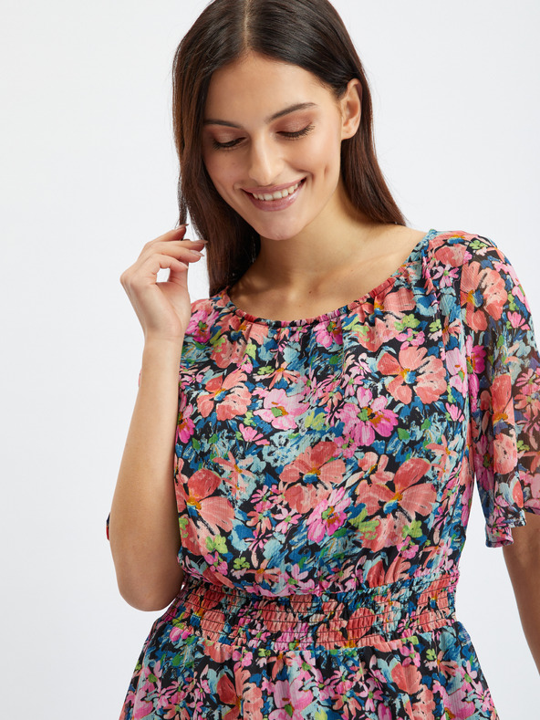 Orsay Rot-schwarzes Damen-Blumenkleid ORSAY