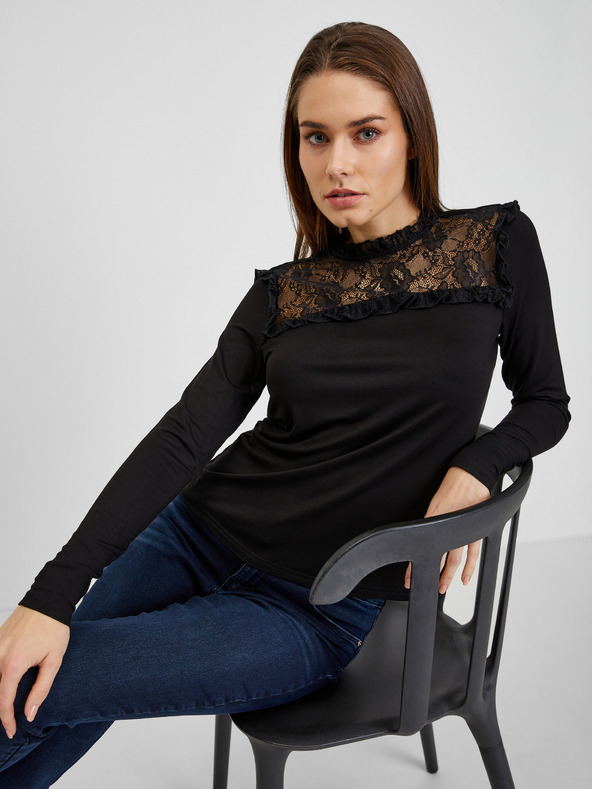 Orsay Schwarzes Damen-T-Shirt mit Spitzendetail ORSAY