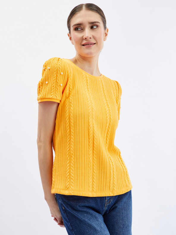 Orsay Gelbes Damen-T-Shirt mit dekorativen Details ORSAY