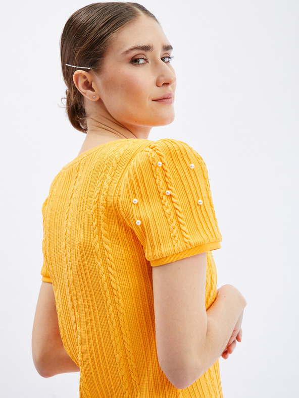 Orsay Gelbes Damen-T-Shirt mit dekorativen Details ORSAY