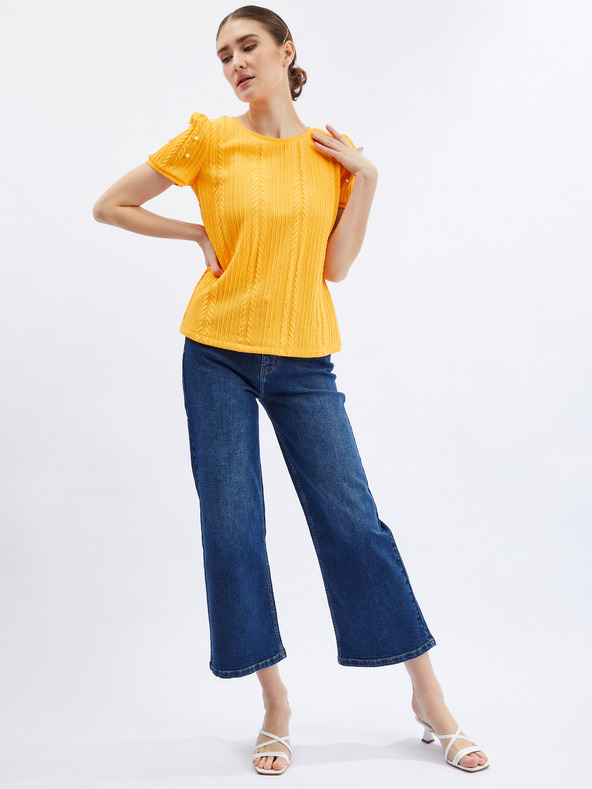 Orsay Gelbes Damen-T-Shirt mit dekorativen Details ORSAY