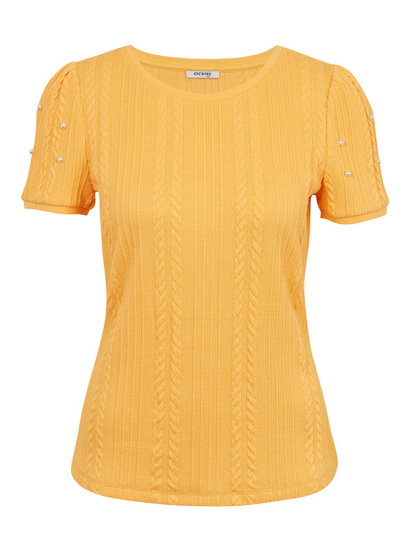 Orsay Gelbes Damen-T-Shirt mit dekorativen Details ORSAY
