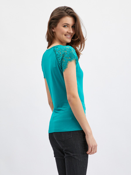 Orsay Türkisfarbenes Damen-T-Shirt mit Spitze ORSAY
