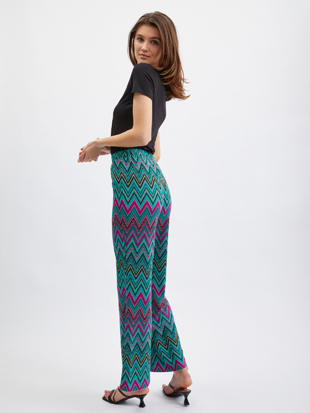 Orsay Rosa und grün gemusterte Damenhose ORSAY