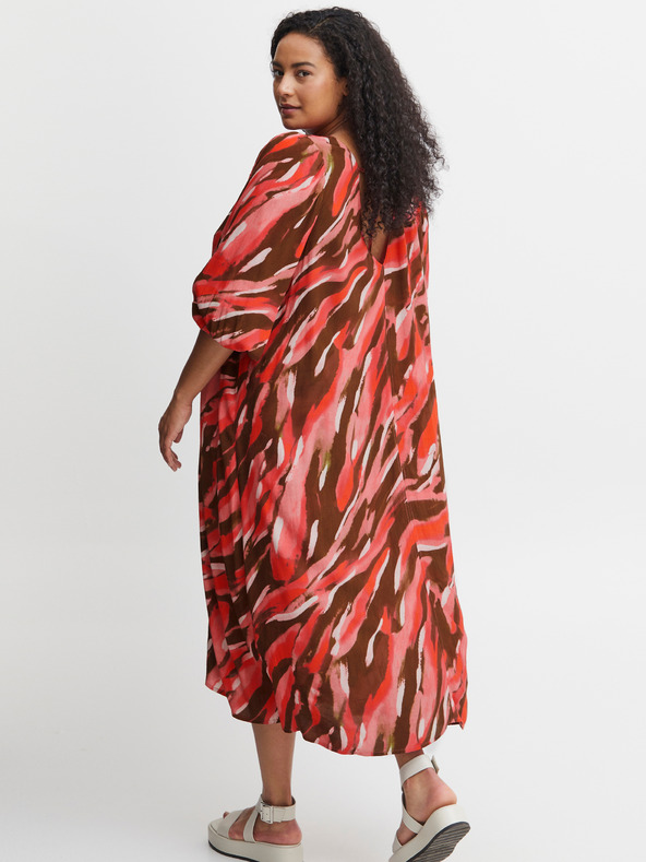 Fransa Braunes und rotes gemustertes Maxikleid Fransa