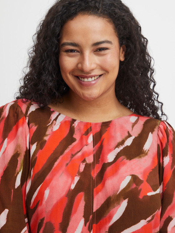 Fransa Braunes und rotes gemustertes Maxikleid Fransa