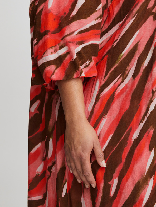 Fransa Braunes und rotes gemustertes Maxikleid Fransa