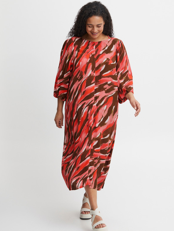 Fransa Braunes und rotes gemustertes Maxikleid Fransa