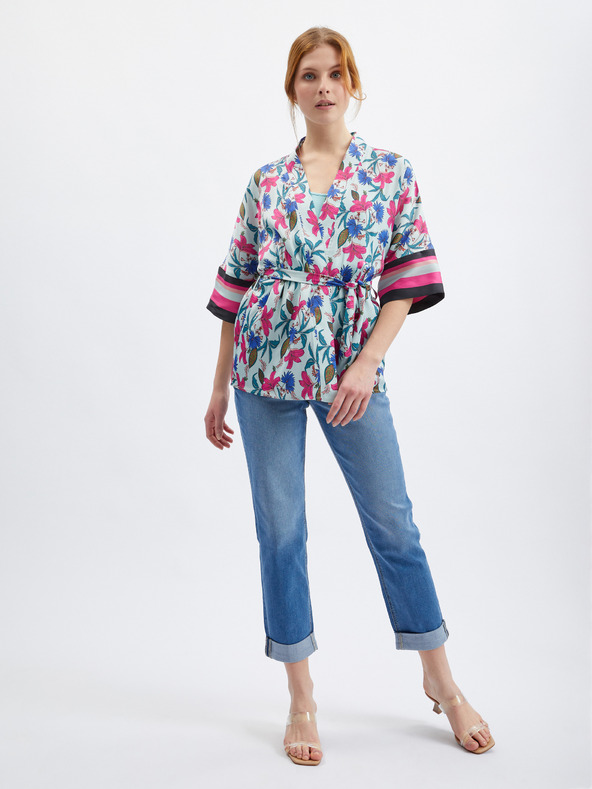 Orsay Hellblauer Damen-Blumenkimono ORSAY