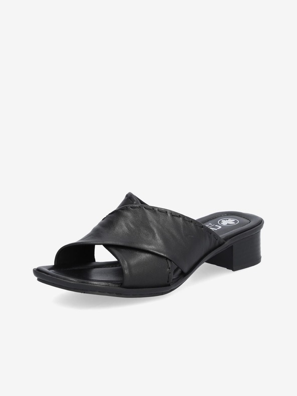 Rieker Schwarze Damen Leder Pantoffeln Rieker
