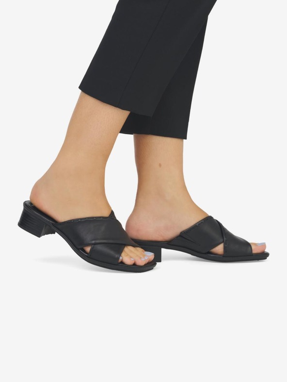 Rieker Schwarze Damen Leder Pantoffeln Rieker
