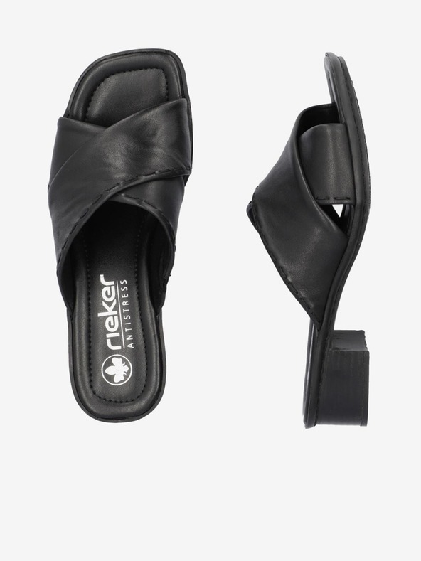 Rieker Schwarze Damen Leder Pantoffeln Rieker