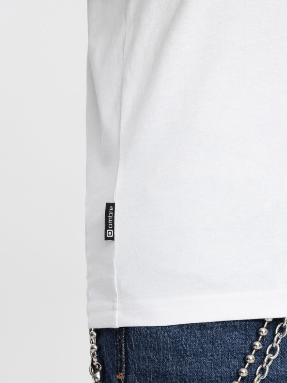 Ombre Clothing Weißes Herren T-Shirt mit V-Ausschnitt Ombre Kleidung