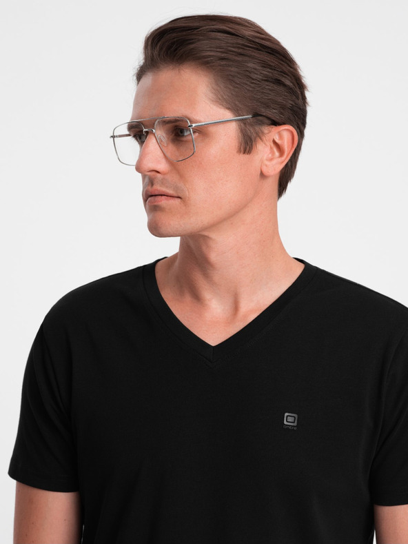 Ombre Clothing Schwarzes Herren-T-Shirt mit V-Ausschnitt Ombre Clothing