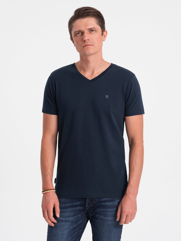 Ombre Clothing Dunkelblaues Herren-T-Shirt mit V-Ausschnitt Ombre Clothing