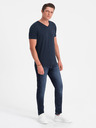 Ombre Clothing Dunkelblaues Herren-T-Shirt mit V-Ausschnitt Ombre Clothing