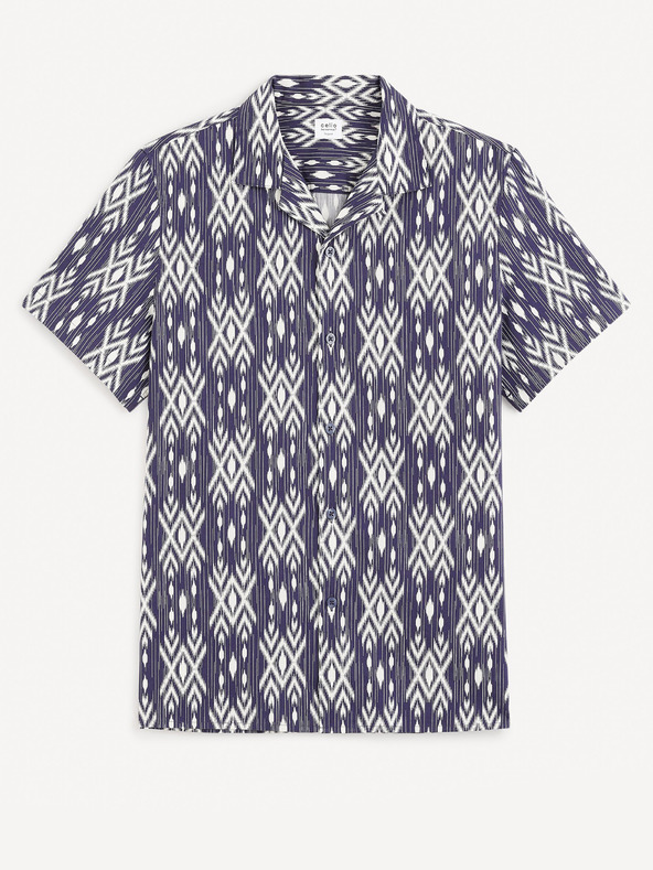 Celio Weiß-blau gemustertes Herren-Kurzarmhemd Celio Gakat