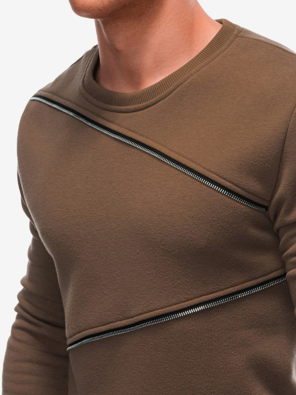 Ombre Clothing Braunes Herren-Sweatshirt mit dekorativen Reißverschlüssen Ombre Clothing