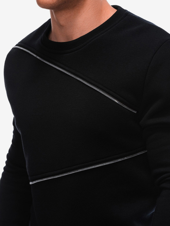 Ombre Clothing Schwarzes Herren-Sweatshirt mit dekorativen Reißverschlüssen Ombre Clothing