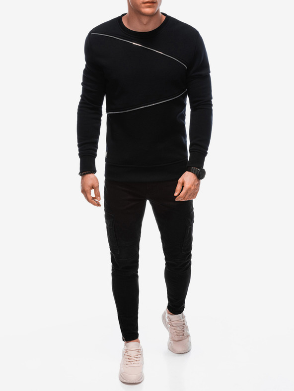 Ombre Clothing Schwarzes Herren-Sweatshirt mit dekorativen Reißverschlüssen Ombre Clothing
