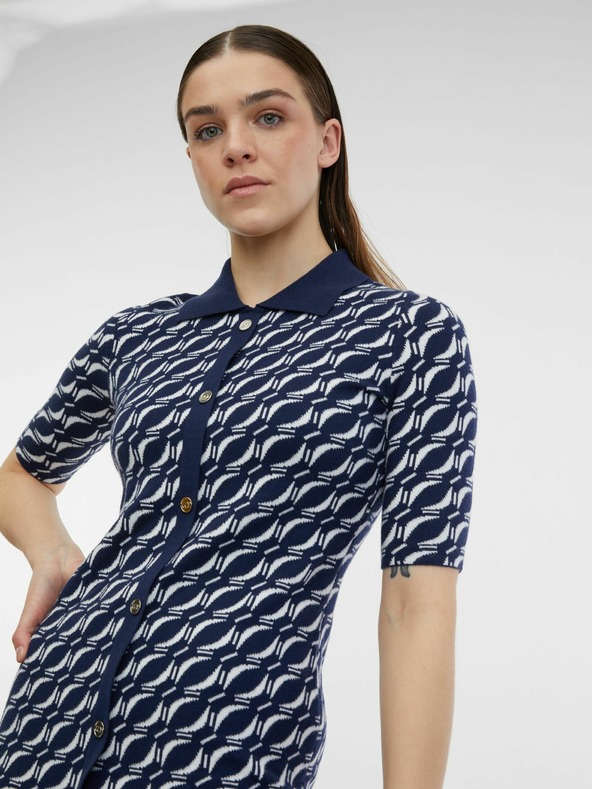 Orsay Dunkelblaues gemustertes Damen-Pulloverkleid ORSAY