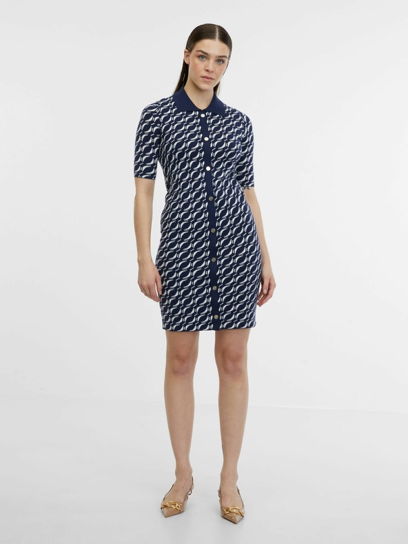 Orsay Dunkelblaues gemustertes Damen-Pulloverkleid ORSAY